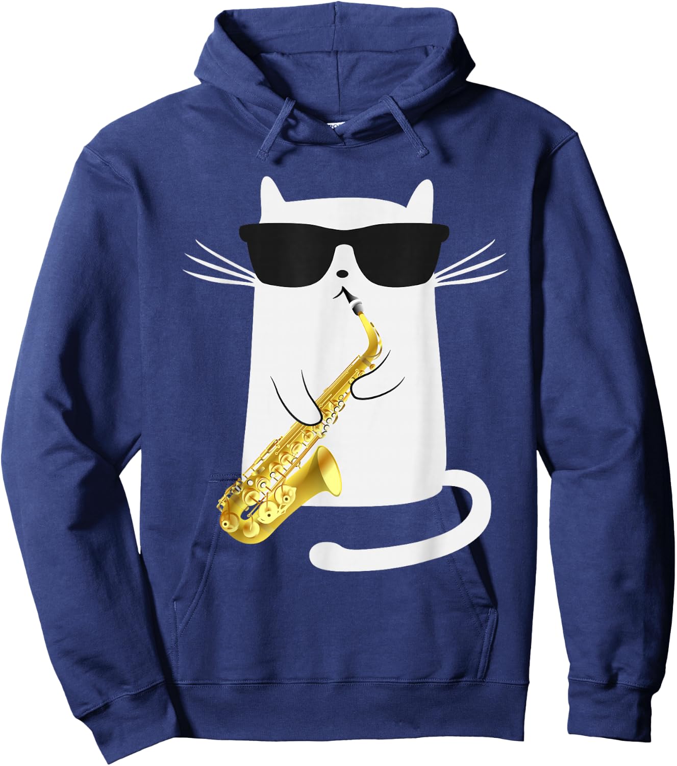 Funny Cat Wearing Sunglasses Playing Saxophone Gift Hoodie - Hoodie | Navy
