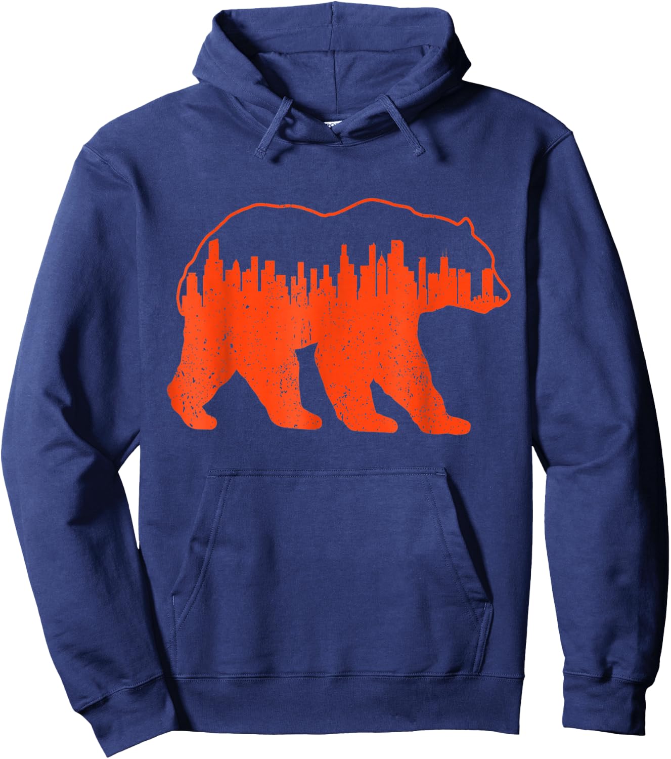 Vintage Downtown Chicago City Skyline Walking-Bear Novelty Hoodie - Hoodie | Navy