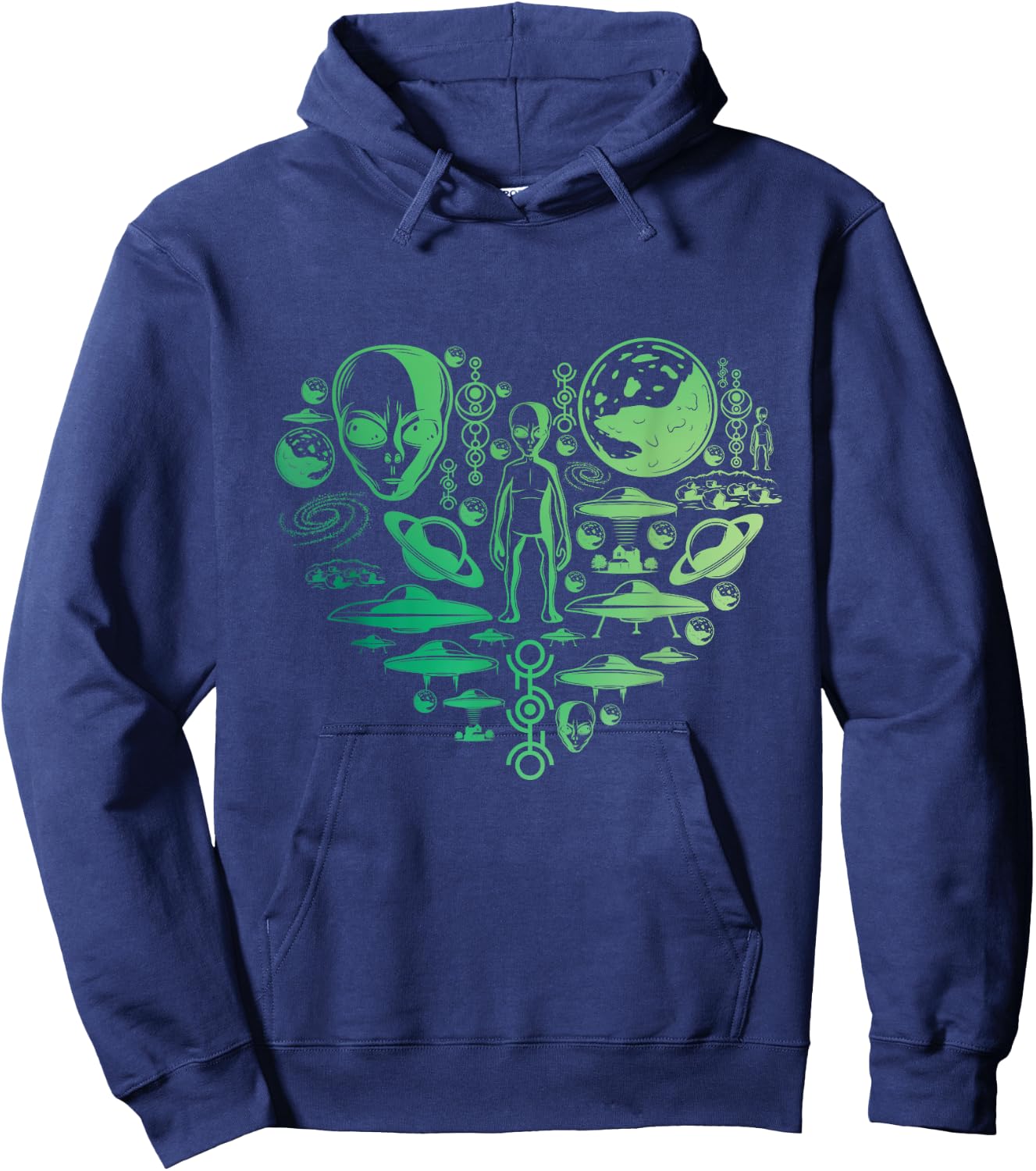 Aliens UFO Enthusiast lovers heart men women kids Abduction Hoodie - Hoodie | Navy
