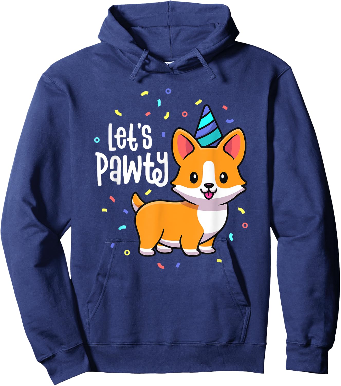 Lets Pawty Birthday Corgi Outfit Kid Dog Themed Party Hoodie - Hoodie | Navy