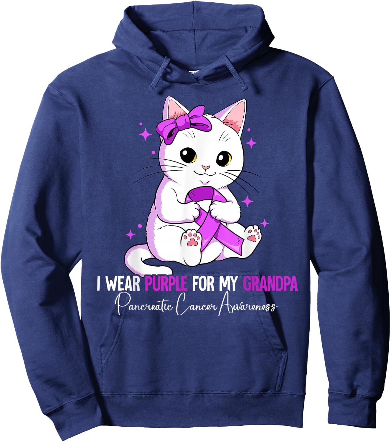 I Wear Purple For My Grandpa Pancreatic Cancer Awareness Hoodie - Hoodie | Navy