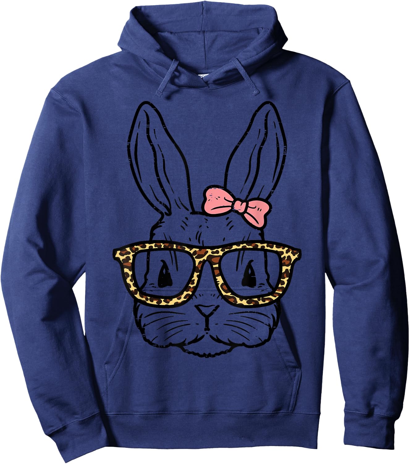 Rabbit Bunny Wearing Leopard Glasses Cute Easter Girls Women Hoodie - Hoodie | Navy