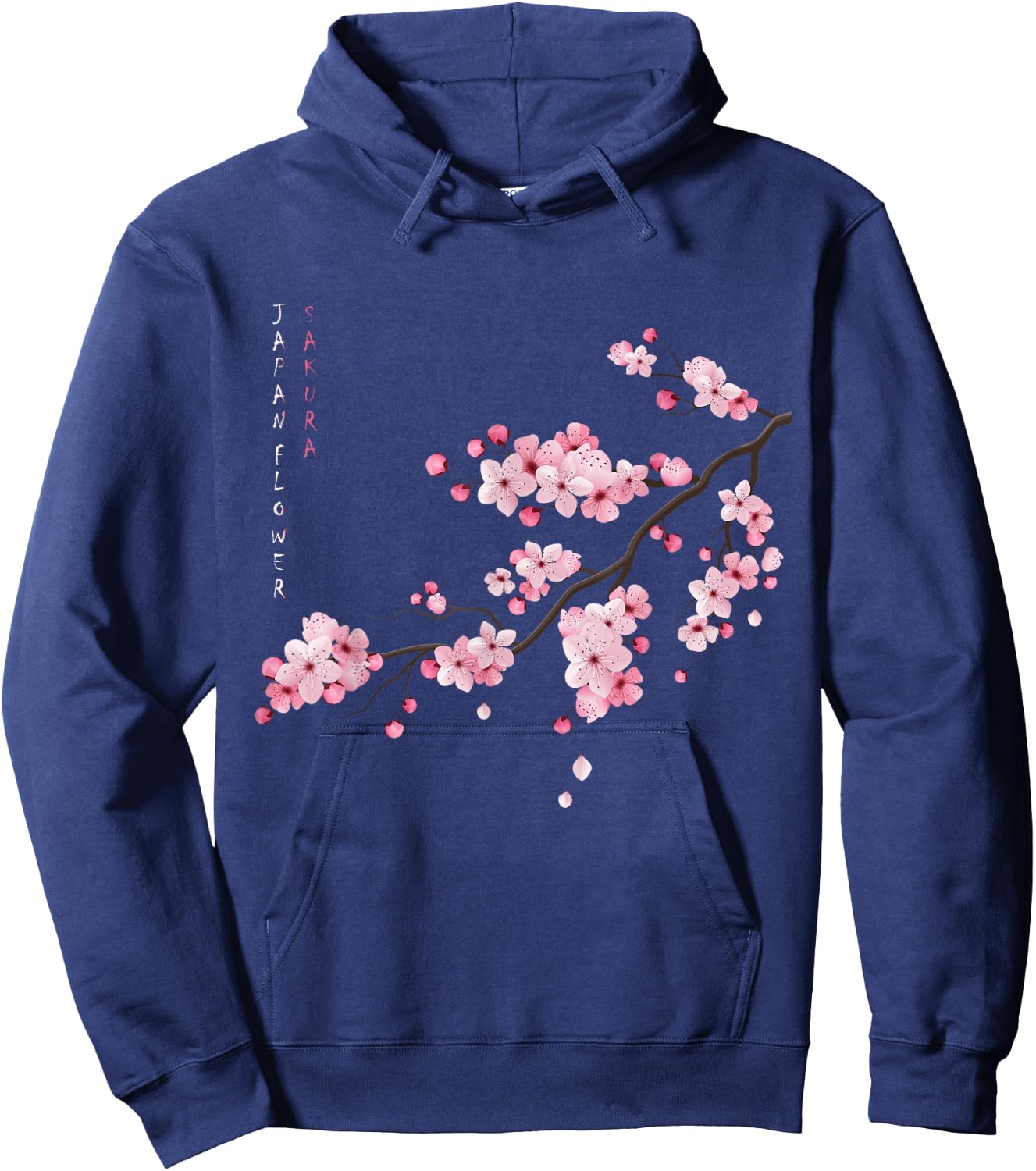 Vintage Sakura Japanese Cherry Blossom Flower Graphical Art Hoodie - Hoodie | Navy
