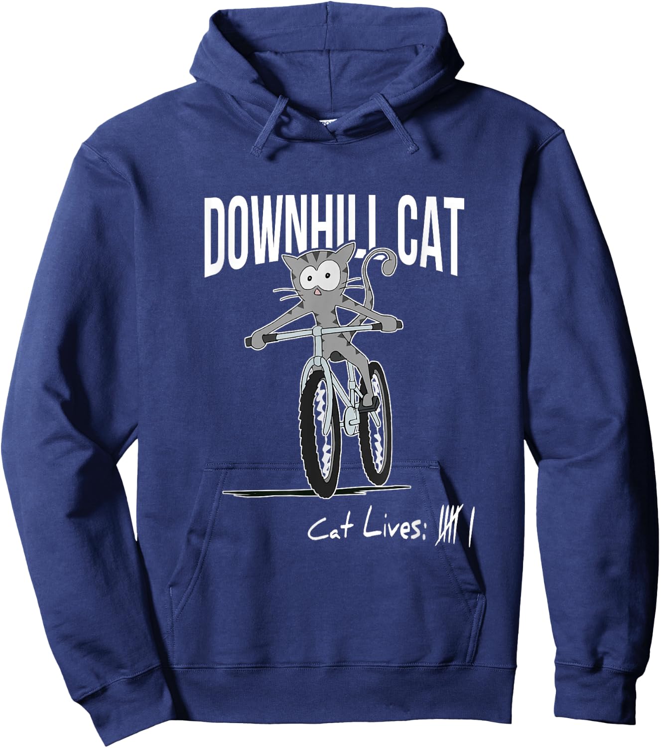 Funny Counting Cat Lives Cyclist Downhill Cat MTB Biking Hoodie - Hoodie | Navy