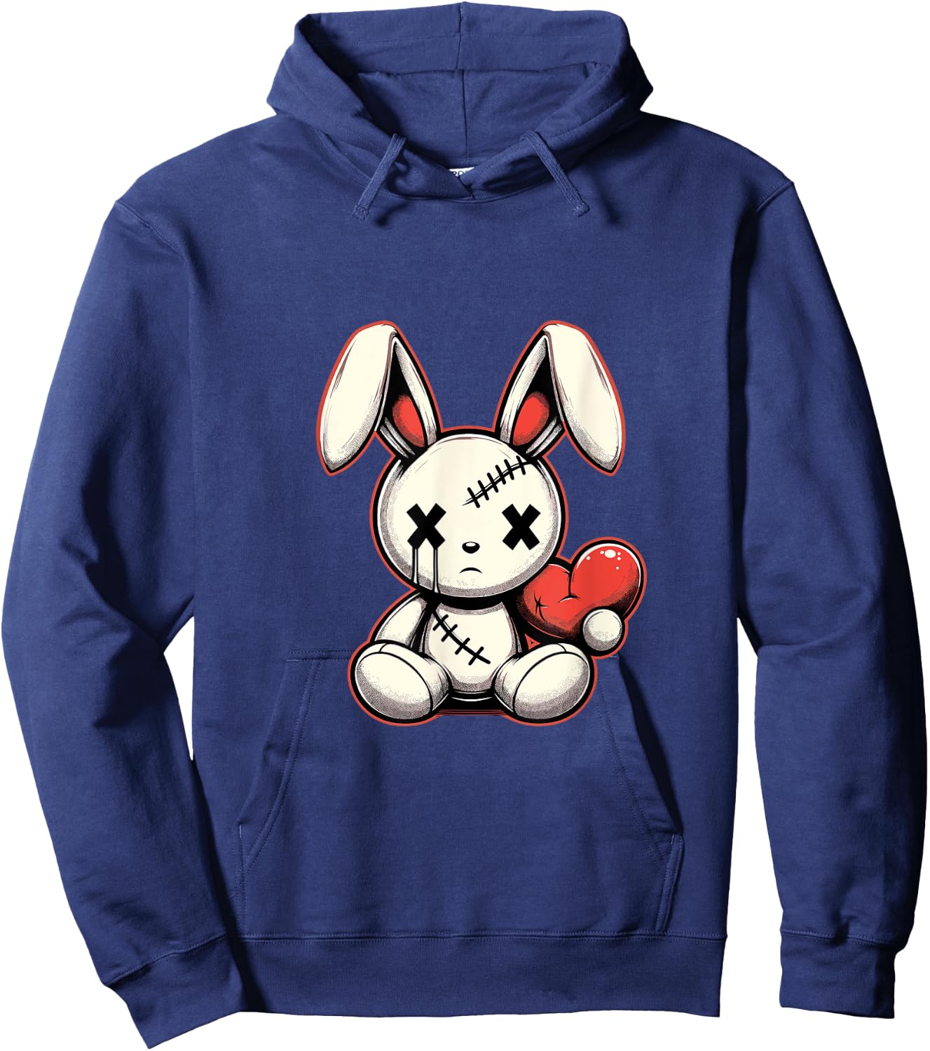 Heartfelt Voodoo Bunny Stitched Rabbit Gothic Hoodie - Hoodie | Navy