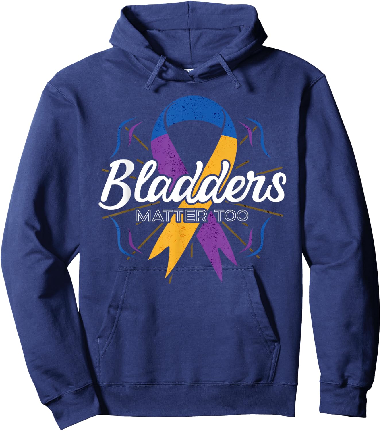 Bladder Cancer Awareness Purple Blue And Yellow Ribbon Gift Hoodie - Hoodie | Navy