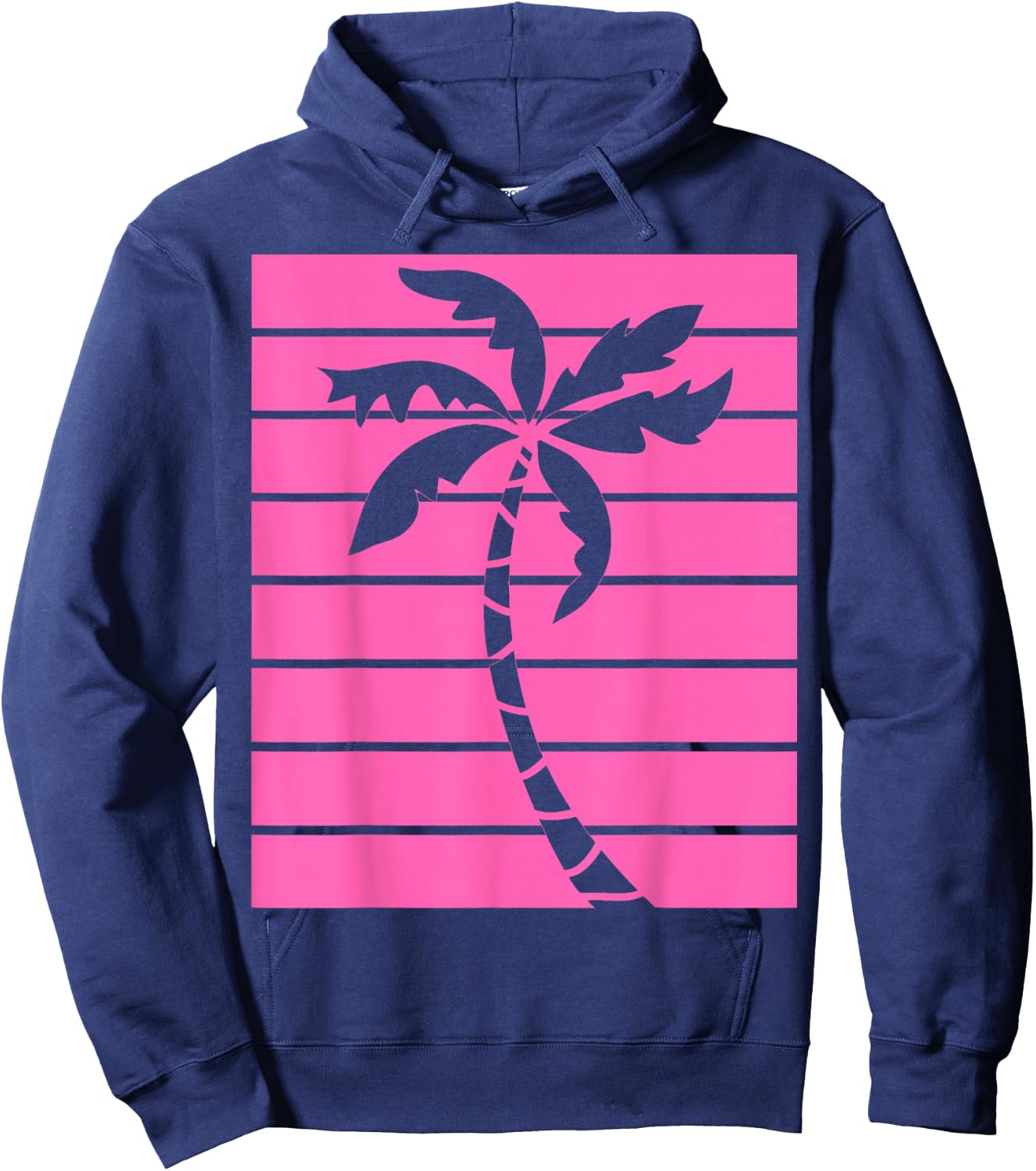 Vintage Retro Hot Pink Palm Tree Summer Beaches Lover Gift Hoodie - Hoodie | Navy