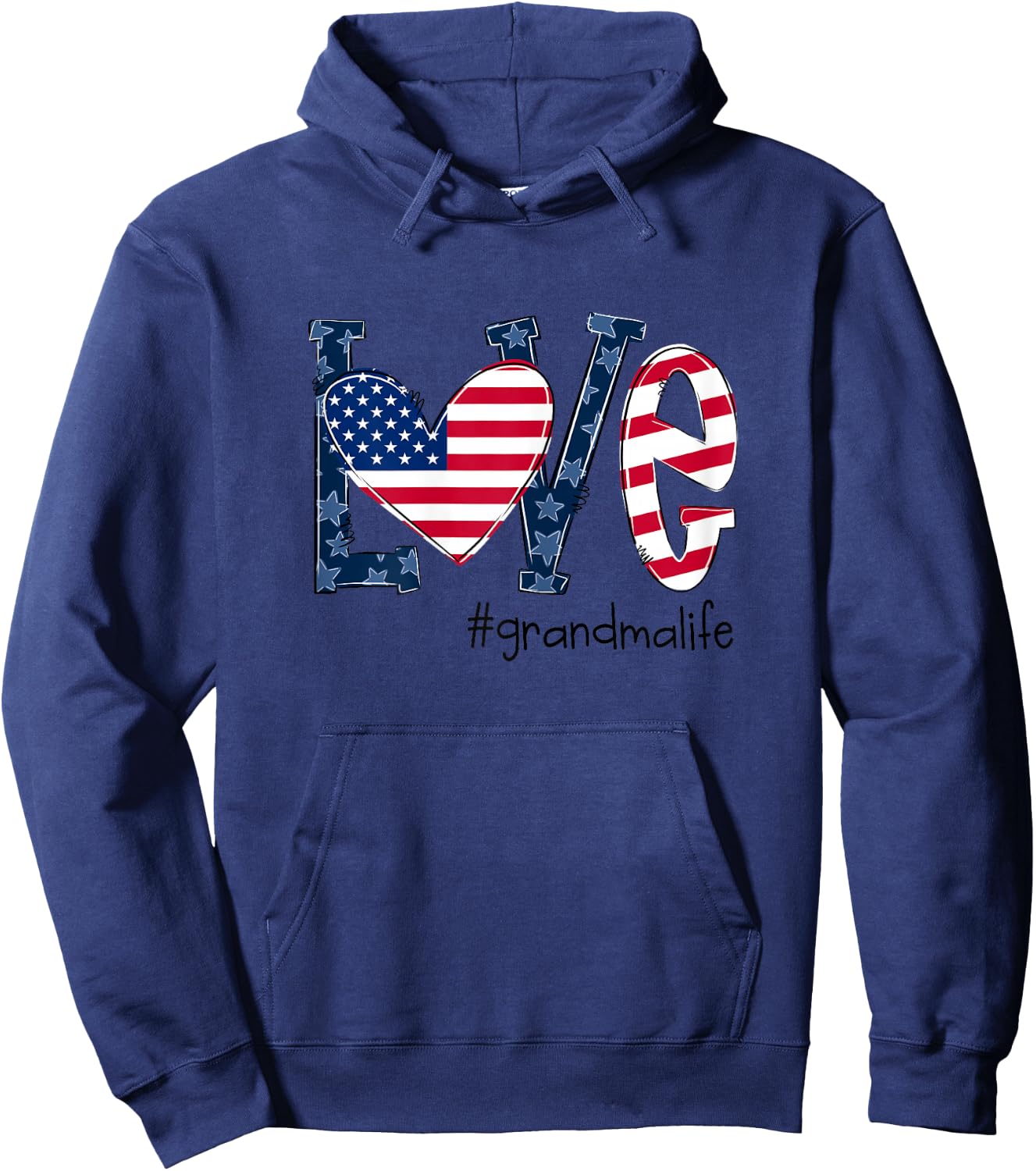 Love Grandma Life American Flag Shirt 4th Of July Hoodie - Hoodie | Navy