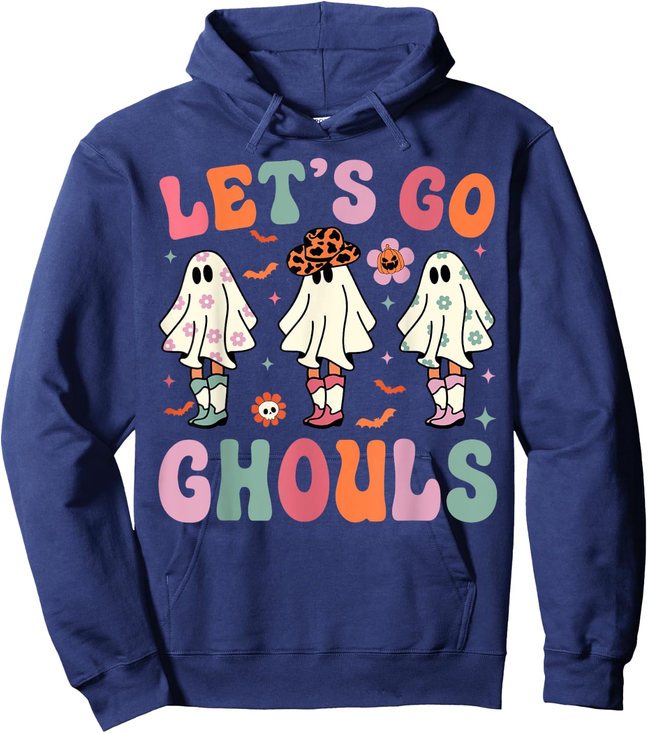 Let's Go Ghouls Ghost Cowgirls Groovy Halloween Party Hoodie - Hoodie | Navy