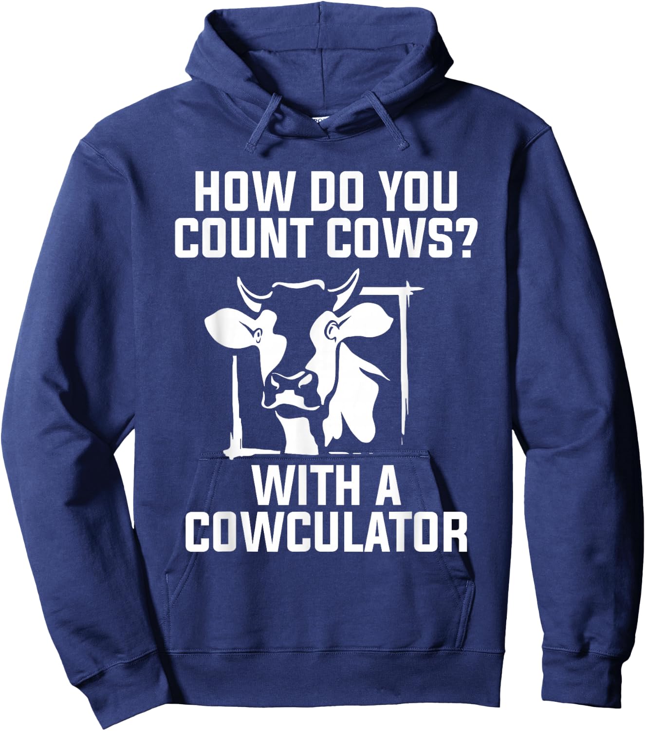 Funny Cow Design Cowculator Play on Words Farming Pun Nerd Hoodie - Hoodie | Navy