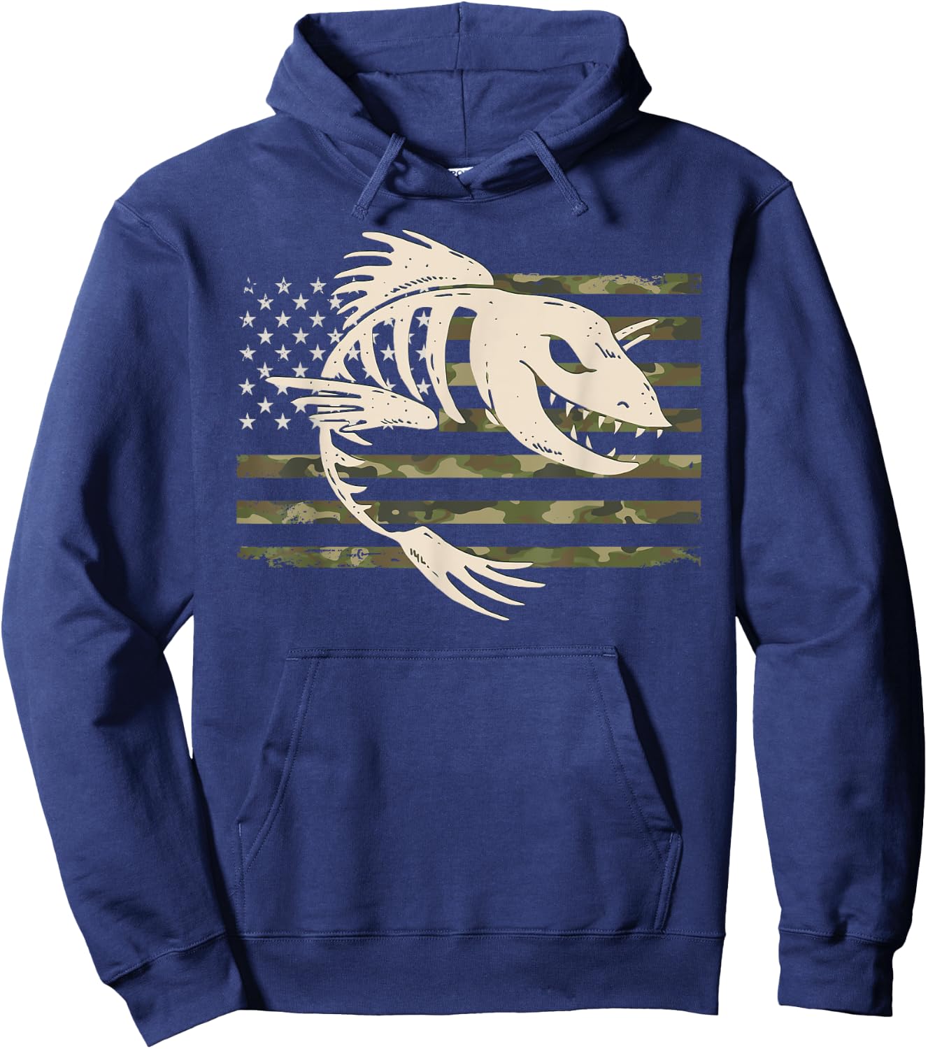 Fish Bones Skeleton Camo US American Flag Camouflage Fishing Men Hoodie - Hoodie | Navy