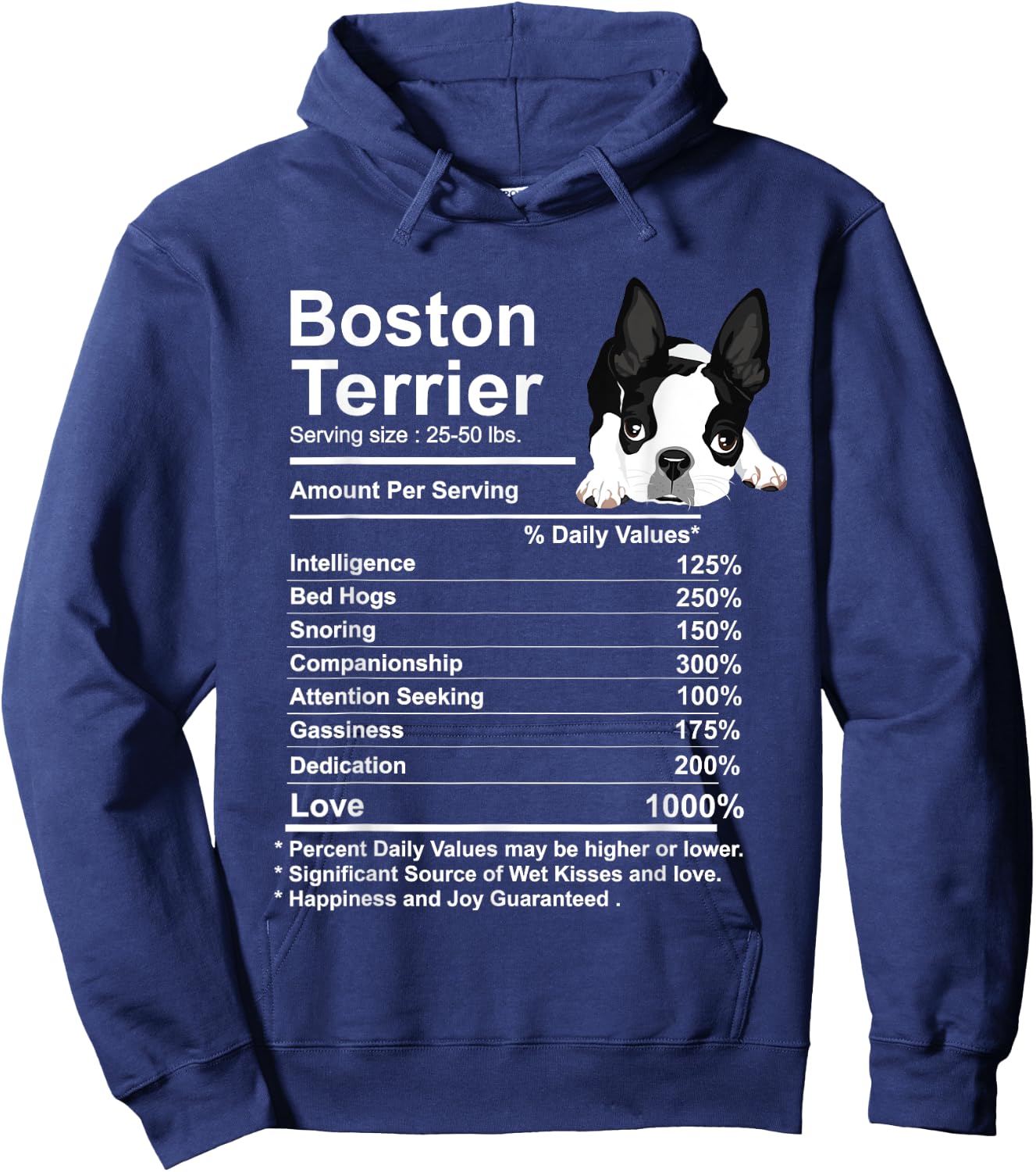 Funny Boston Terrier Facts Nutrition Gift Boston Terrier mom Hoodie - Hoodie | Navy