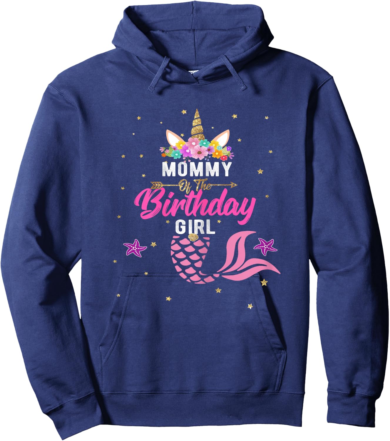 Mommy of Birthday Girl Unicorn Shirt Mommy Mermaid Gift Hoodie - Hoodie | Navy