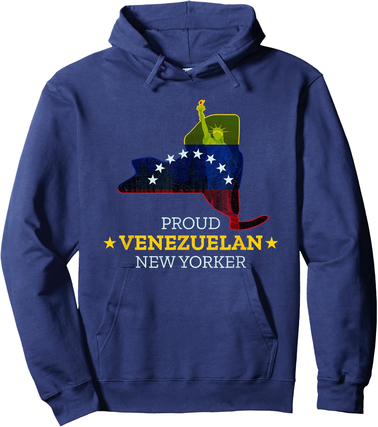 Proud Venezuelan New Yorker - New York Map Venezuela Flag Hoodie - Hoodie | Navy