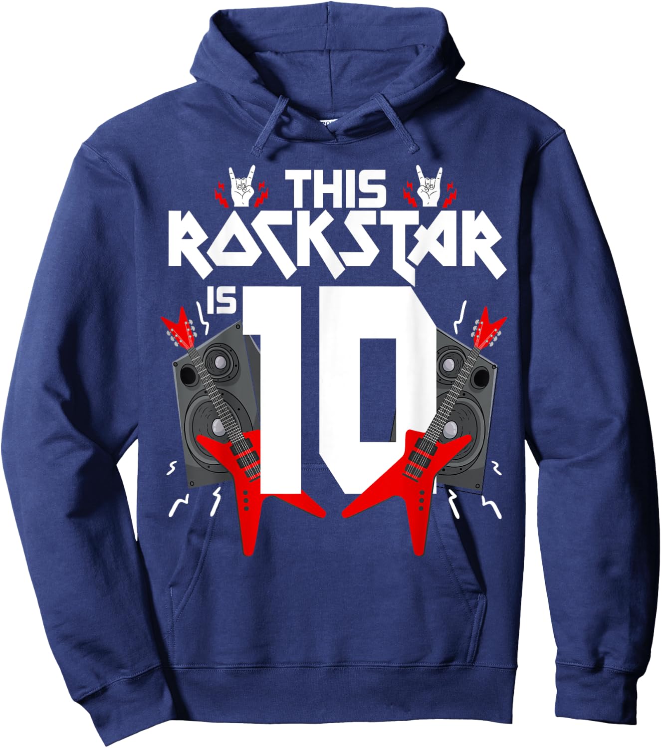 10 Year Old Rock And Roll Star Birthday Guitar 10th Gift Hoodie - Hoodie | Navy