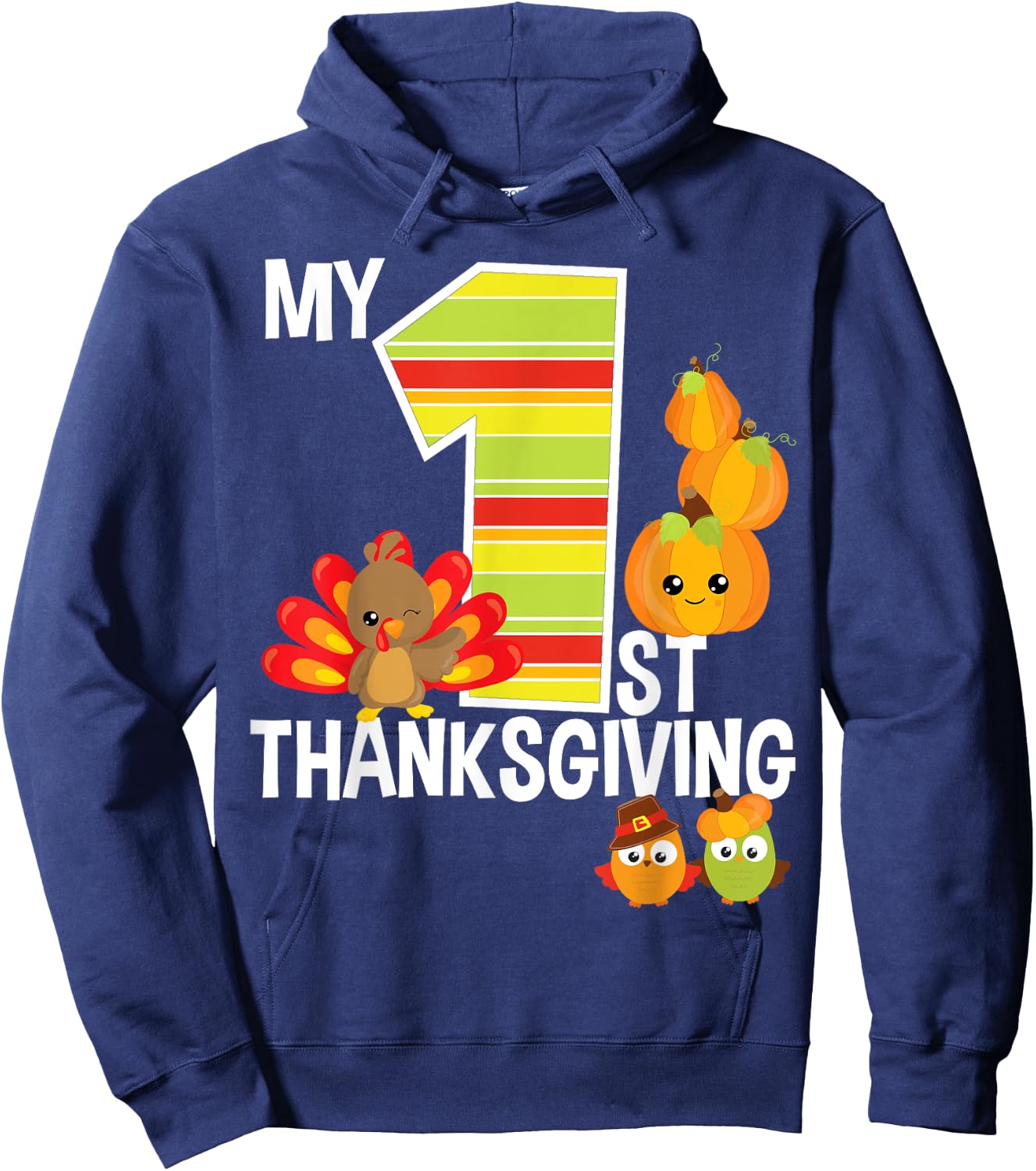 My 1st Thanksgiving Turkey Pumpkin Baby Boy Thanksgiving Hoodie - Hoodie | Navy