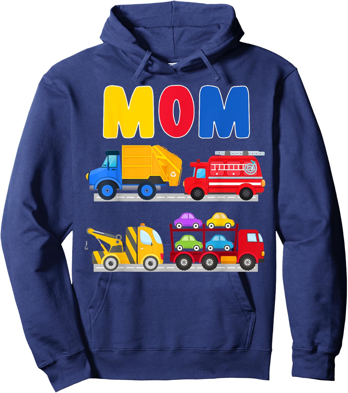 Mom of the Birthday Boy Transportation Vehicles Trucks Cars Hoodie - Hoodie | Navy