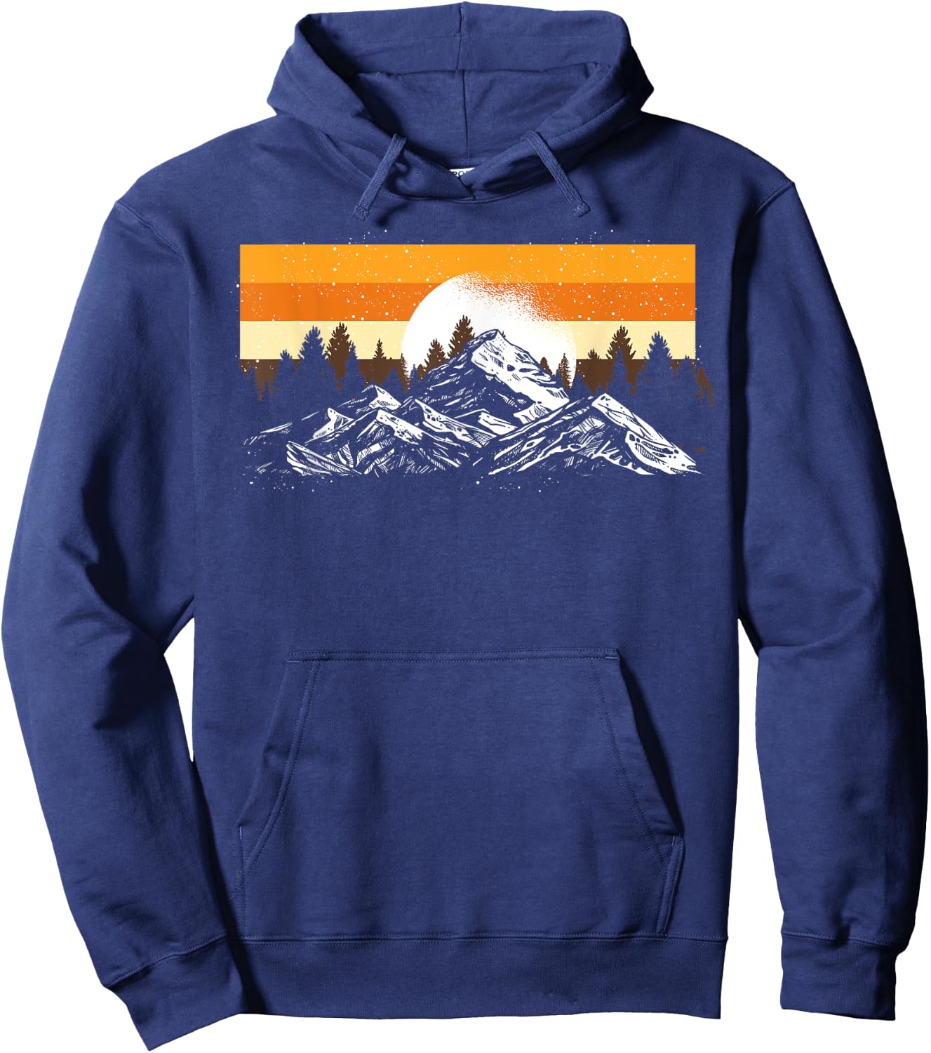 Retro Mountains Full Moon Outdoor Nature Wildlife Forest Hoodie - Hoodie | Navy