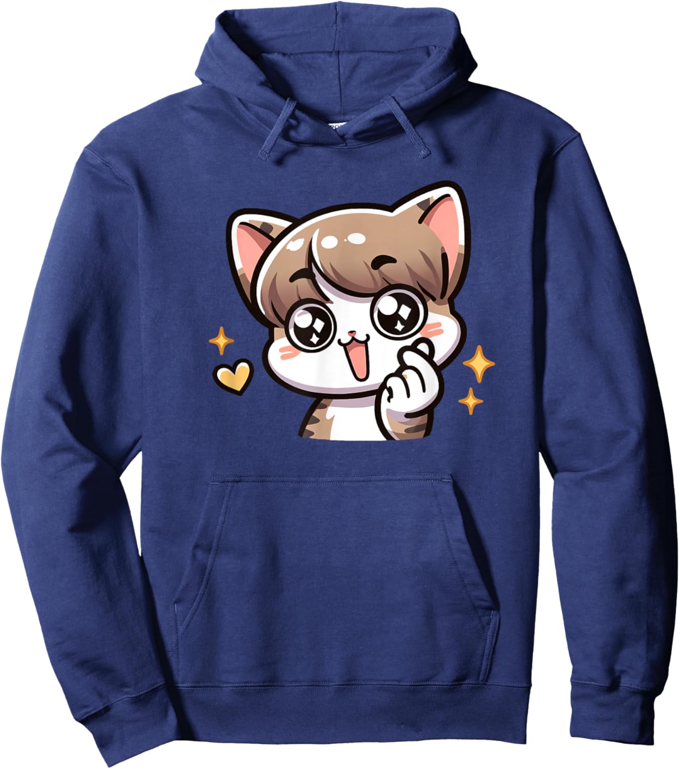 Funny Cat Cartoon Finger-heart K-pop Korean Men Women Kids Hoodie - Hoodie | Navy