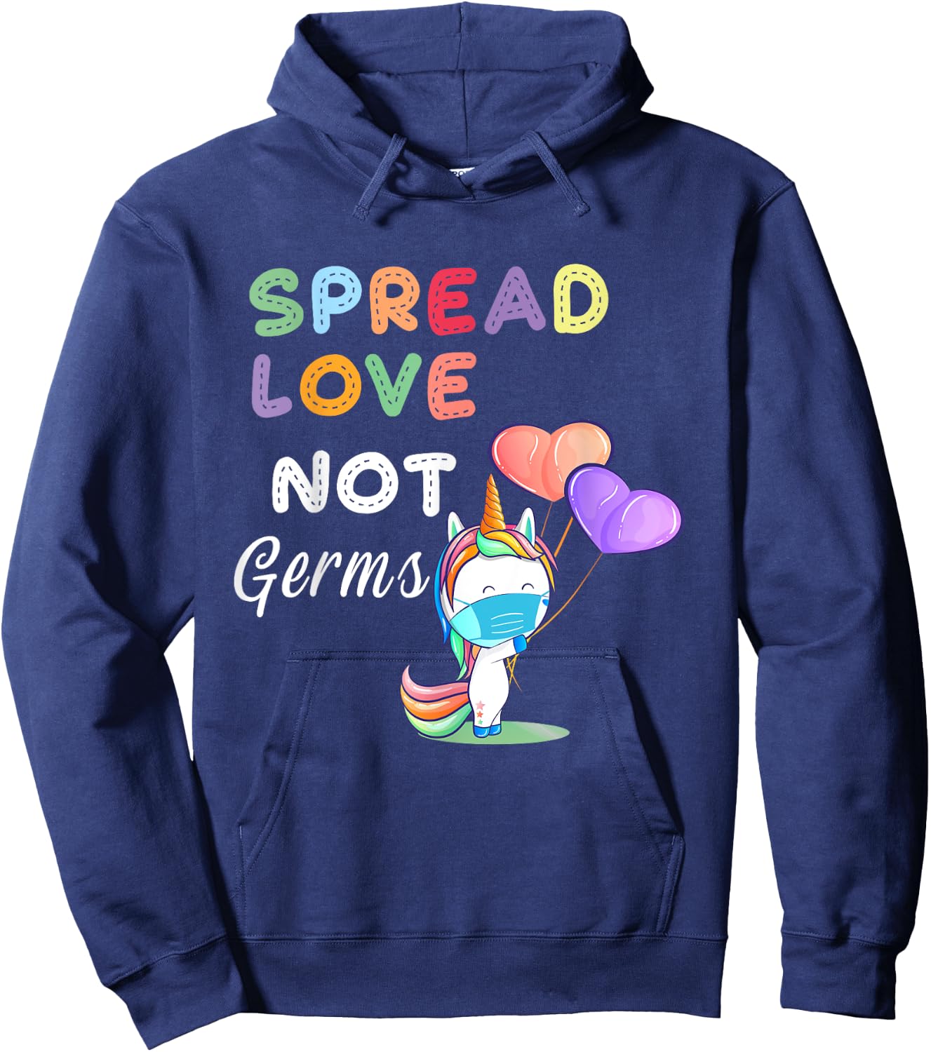 Spread Love Not Germs Shirt Cute Unicorn With Face Mask Hoodie - Hoodie | Navy