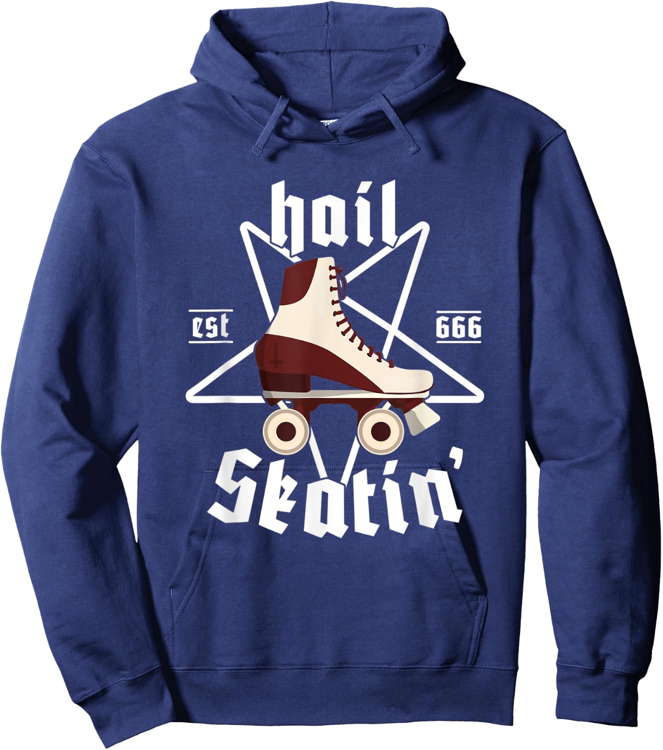 Satanic Cross Roller Skating Hail' Skatin' Satan Pentagram Hoodie - Hoodie | Navy