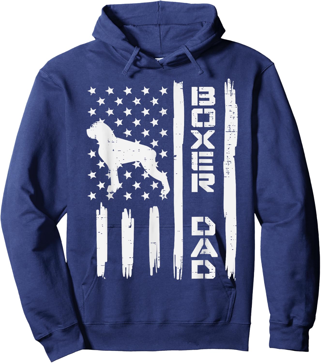 Boxer Dad US Flag Vintage Patriotic Dog Lover Owner Men Gift Hoodie - Hoodie | Navy