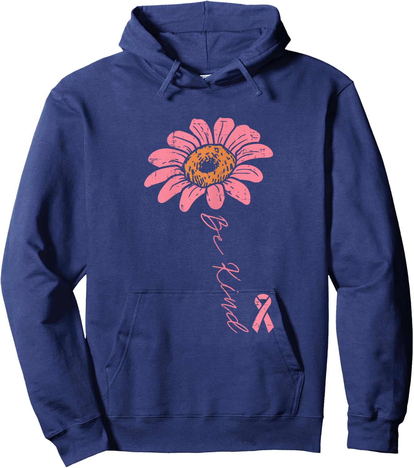 Pink Ribbon Sunflower Be Kind Breast Cancer Awareness Women Hoodie - Hoodie | Navy