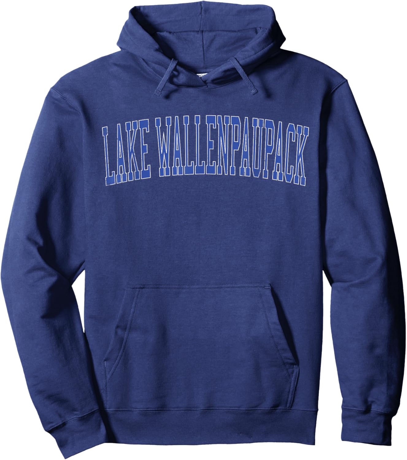 Vintage Lake Wallenpaupack Distressed Blue Varsity Style Hoodie - Hoodie | Navy
