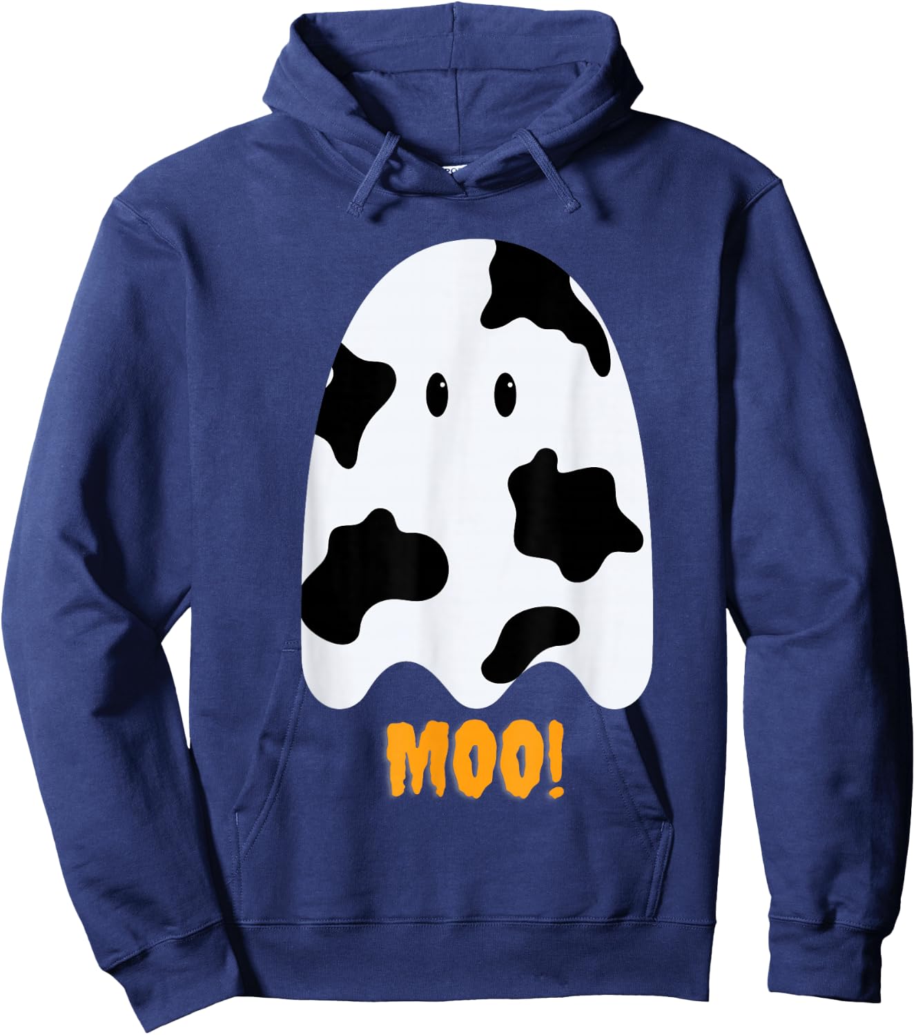 Moo! Cute Funny Cow Print Ghost Halloween Hoodie - Hoodie | Navy