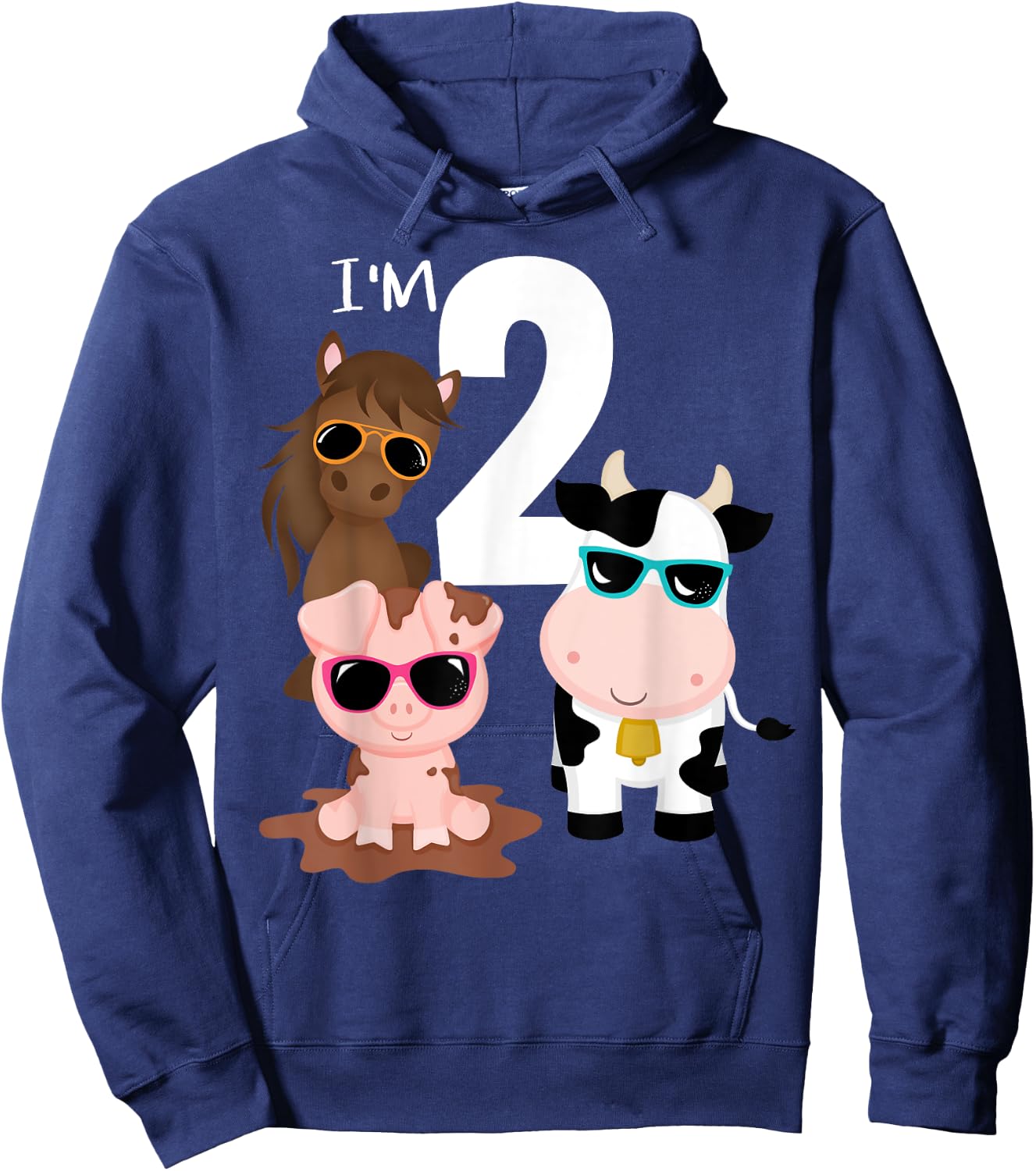 Cool Farm Animals 2nd Birthday Party 2 Year Old Toddler Hoodie - Hoodie | Navy