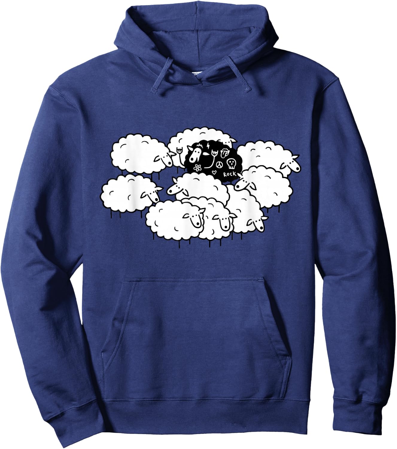 Rock-n-Roll Peace Love Black Sheep Funny Animals Graphic Art Hoodie - Hoodie | Navy