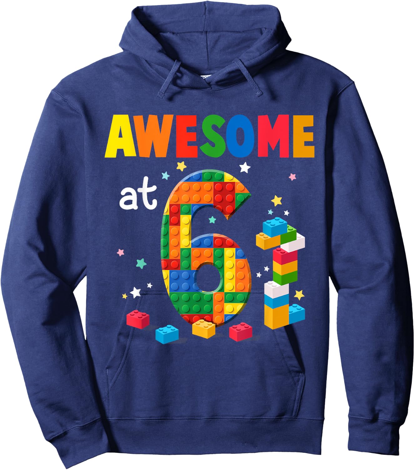 Building Blocks Brick 6th Birthday Shirt 6 Year Old Boy Gift Hoodie - Hoodie | Navy