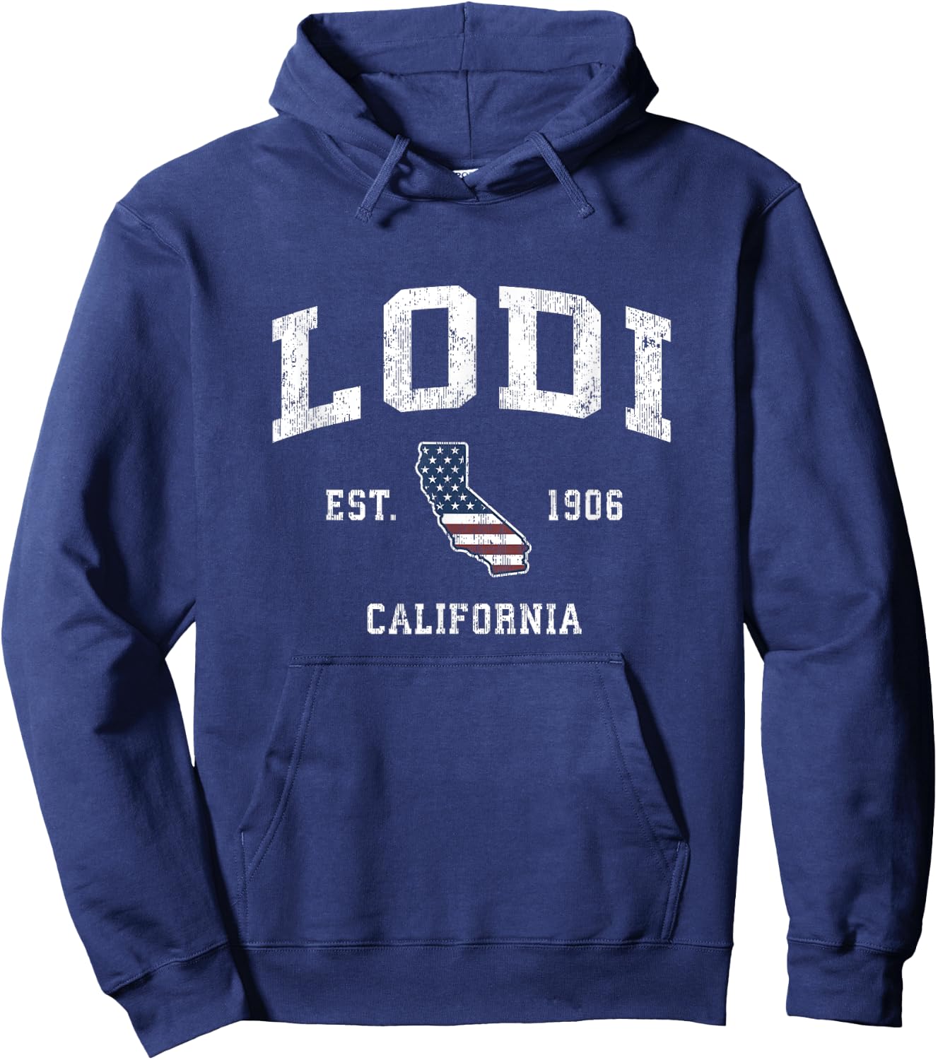 Lodi California CA Vintage American Flag Sports Design Hoodie - Hoodie | Navy