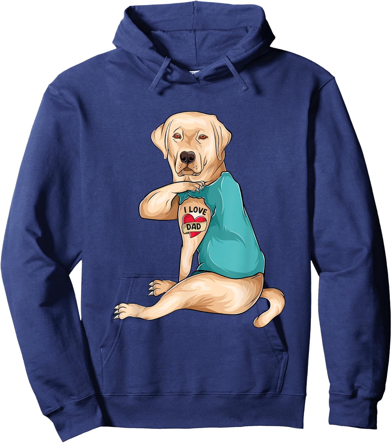 Father's Day Tattoo I Love Dad Funny Labrador Tattooed Hoodie - Hoodie | Navy