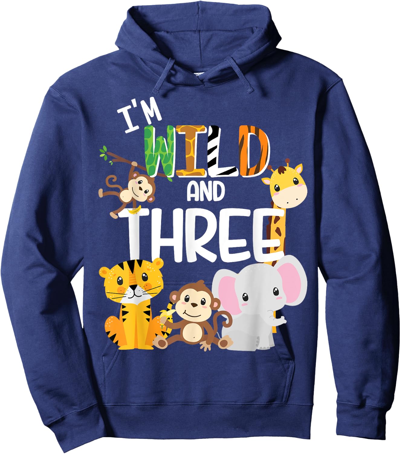 I'm Wild and Three Zoo Theme Birthday Safari Jungle Animals Hoodie - Hoodie | Navy