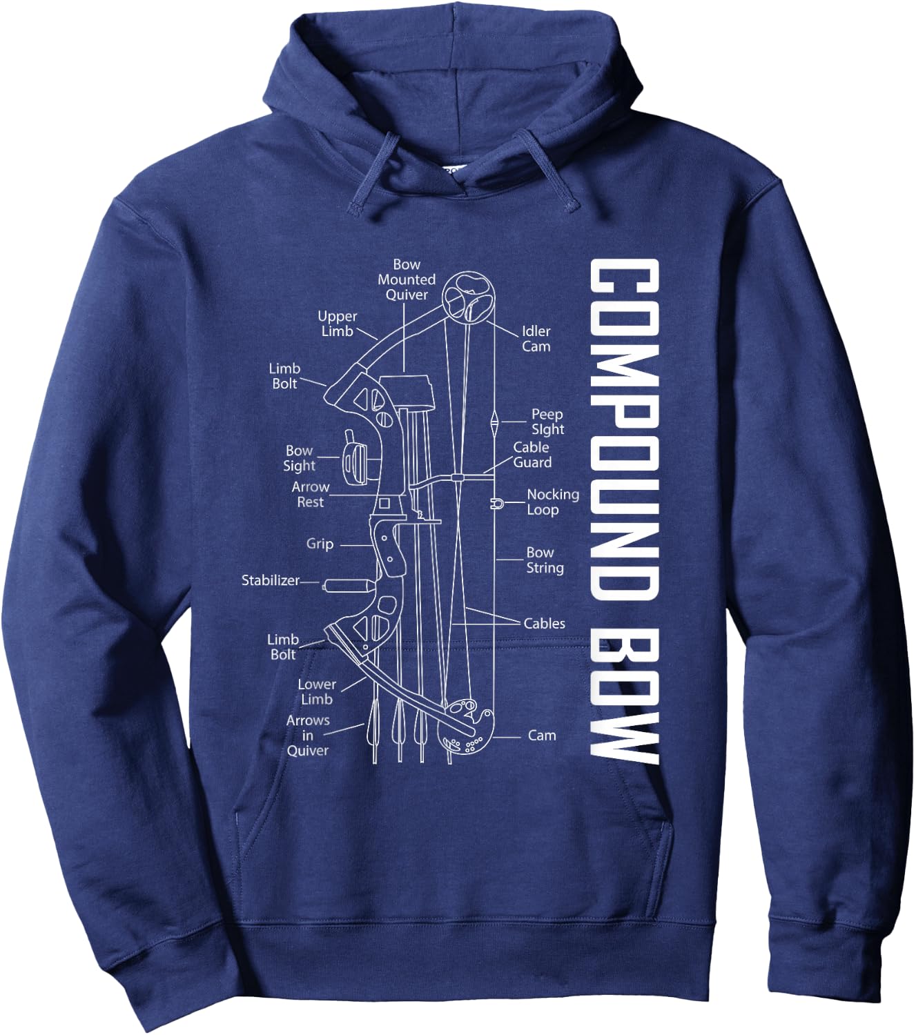 Compound Bow Schematic Archery Blueprint Bow Hunting Hoodie - Hoodie | Navy