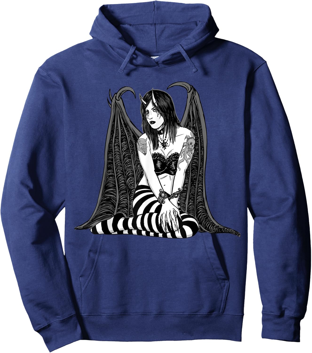 SEXY GOTH DEMONESS VAMPIRE HORROR Undead Illustrated Hoodie - Hoodie | Navy