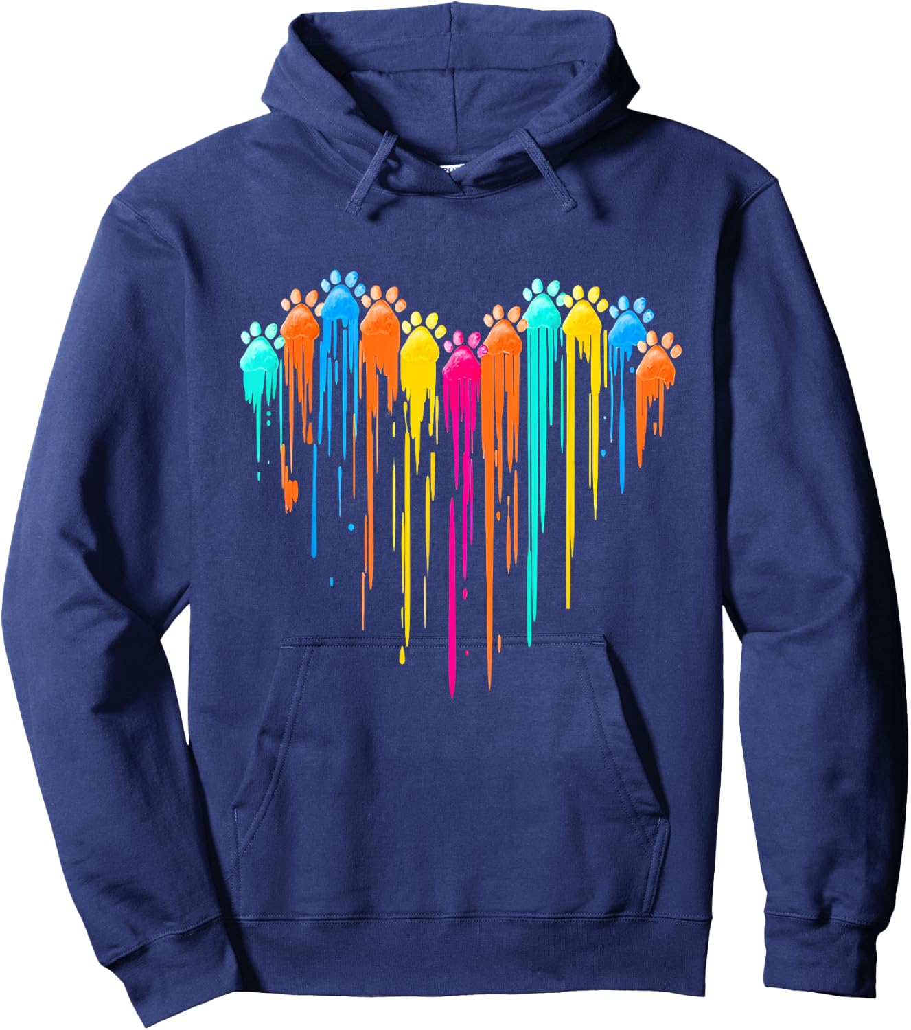 Colorful Dog Paw Heart Print Dad Mom Dog Lover Hoodie - Hoodie | Navy