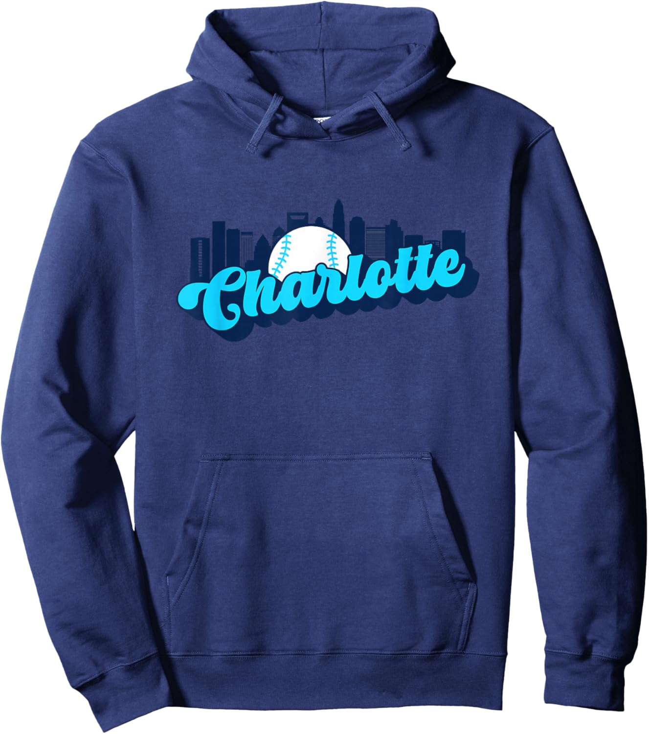 Charlotte Baseball Vintage City Skyline Retro Baseball Lover Hoodie - Hoodie | Navy