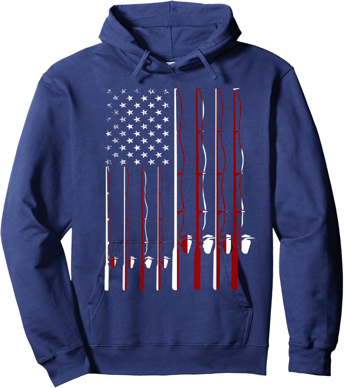 Fishing Pole American Flag 4th Of July Patriotic Men Women Hoodie - Hoodie | Navy
