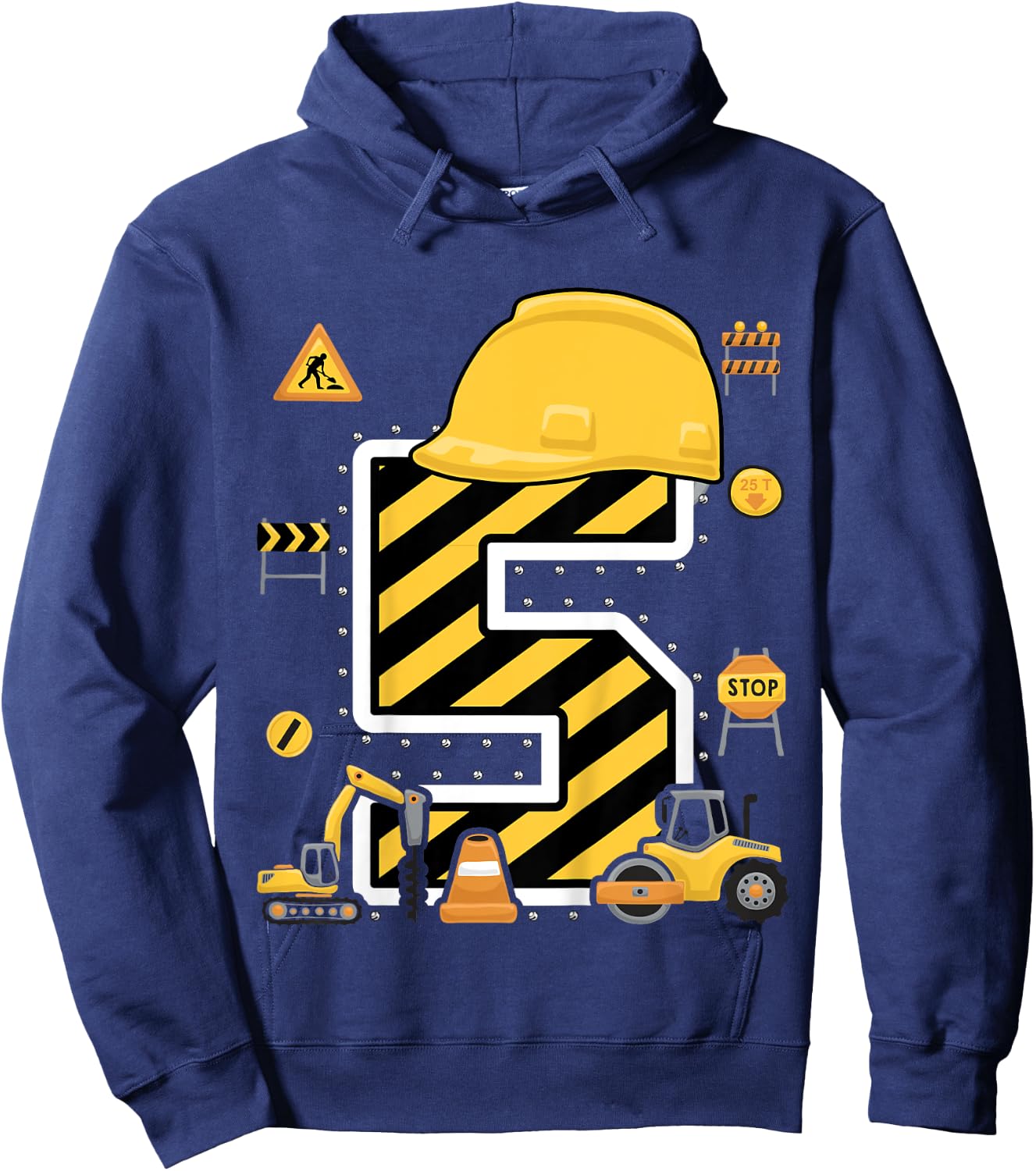 Construction Five Birthday Kids 5 Years Old 5th Birthday Hoodie - Hoodie | Navy