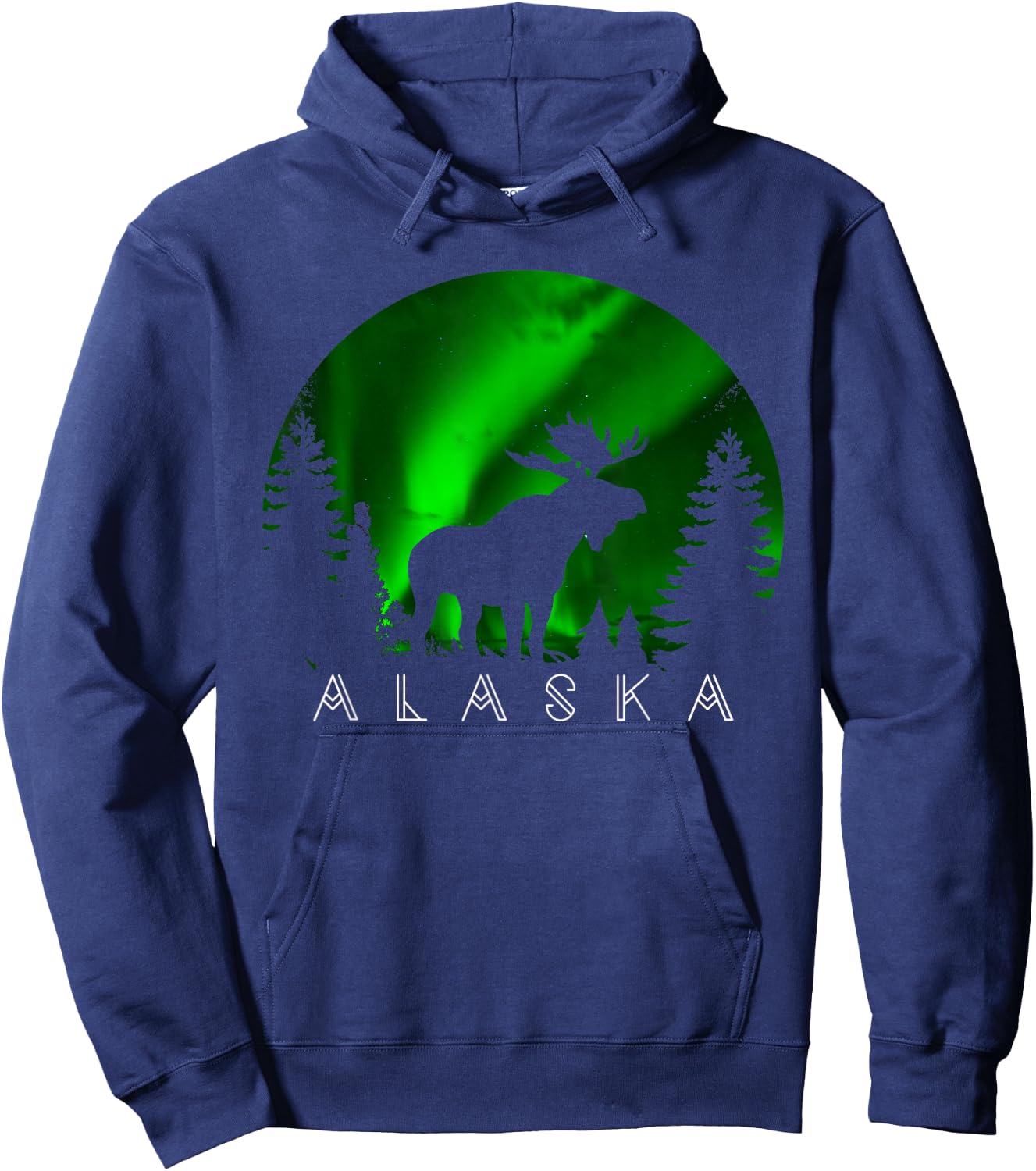 Alaska Moose Aurora Borealis Alaskan Landscape Scene Hoodie - Hoodie | Navy
