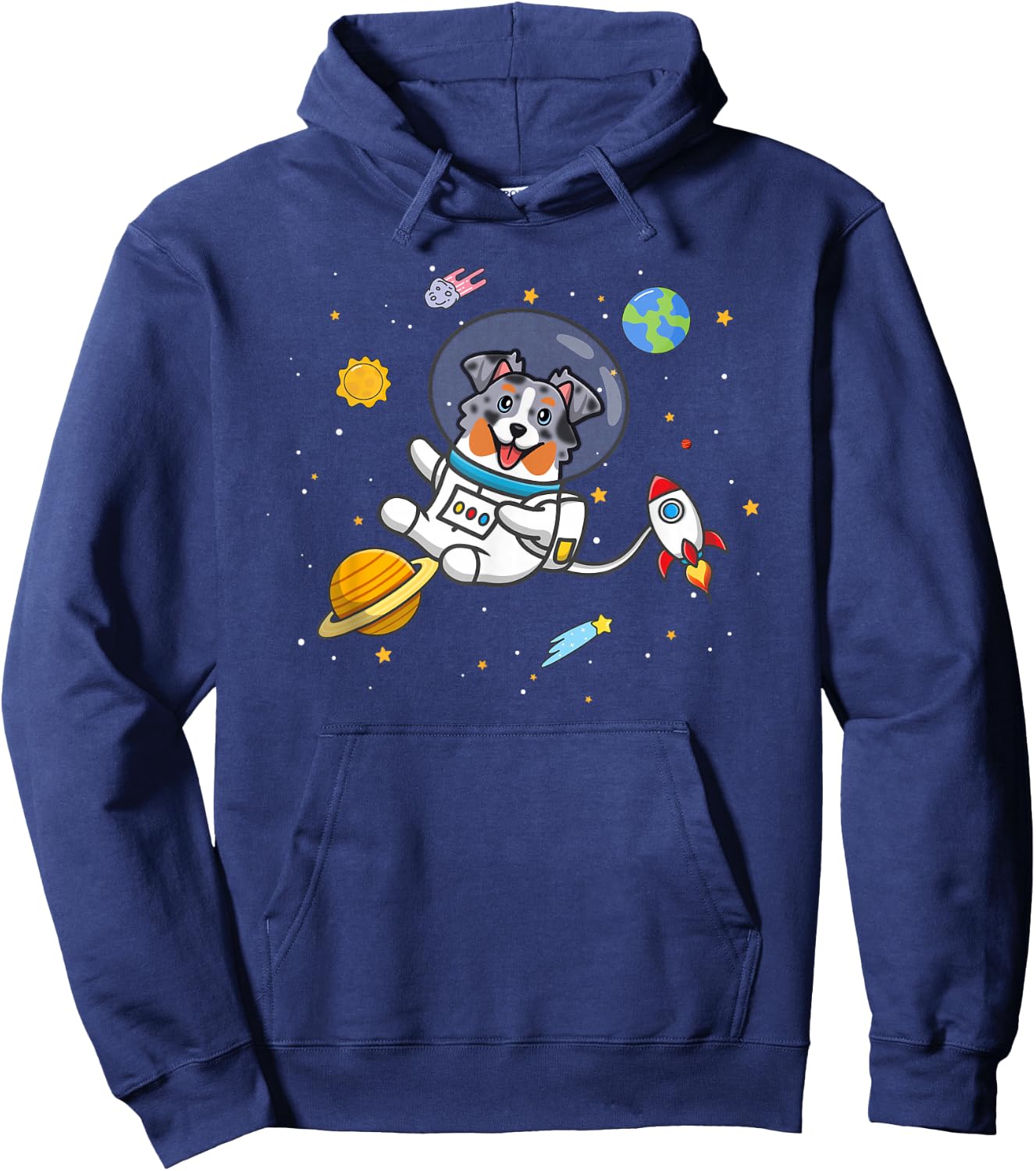 Funny Kawaii Kids Space Blue Merle Australian Shepherd Lover Hoodie - Hoodie | Navy