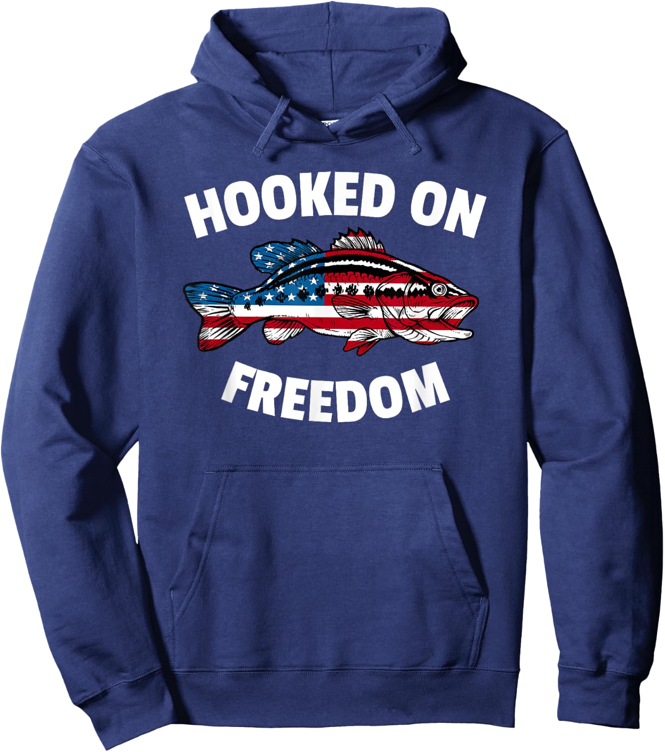 4th of July Fishing American Flag Bass Hooked On Freedom Women Kids Men Hoodie - Hoodie | Navy