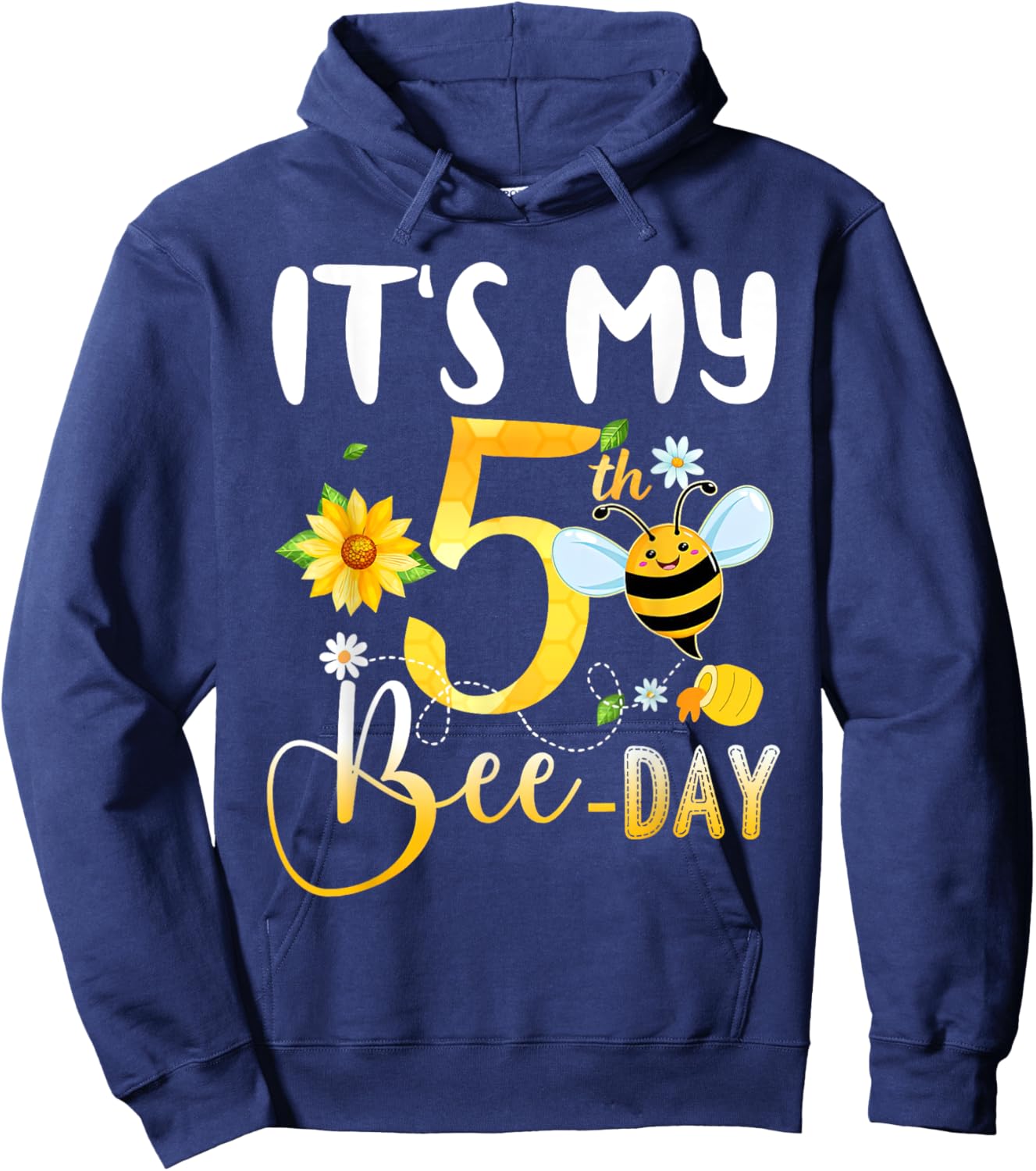 It's My 5th Bee Day - 5 Years Old Birthday Party Girl Hoodie - Hoodie | Navy