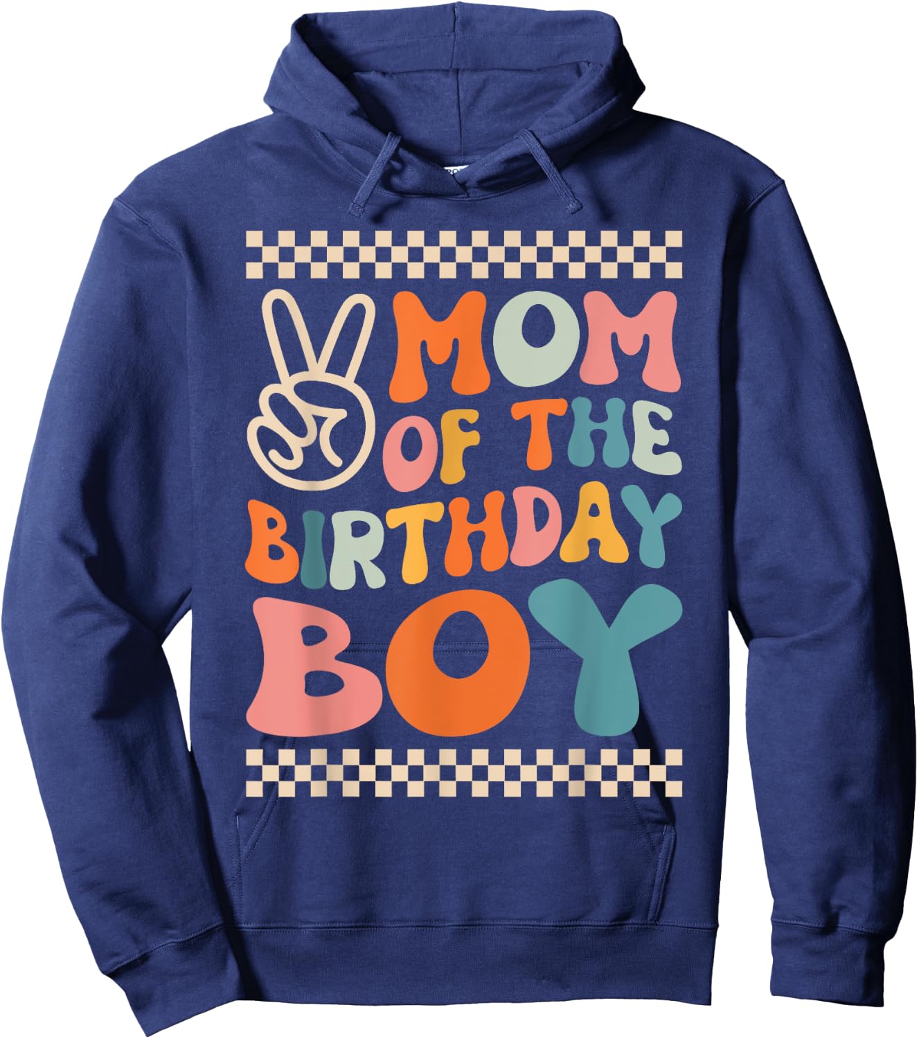 Mom Of The Birthday Boy Groovy Themed Family Fatching Hoodie - Hoodie | Navy