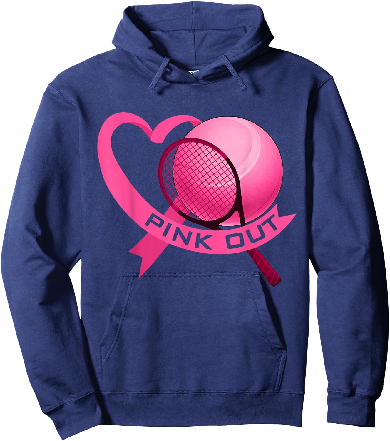 Pink Out Breast Cancer Pink Ribbon Heart With Tennis Ball Hoodie - Hoodie | Navy