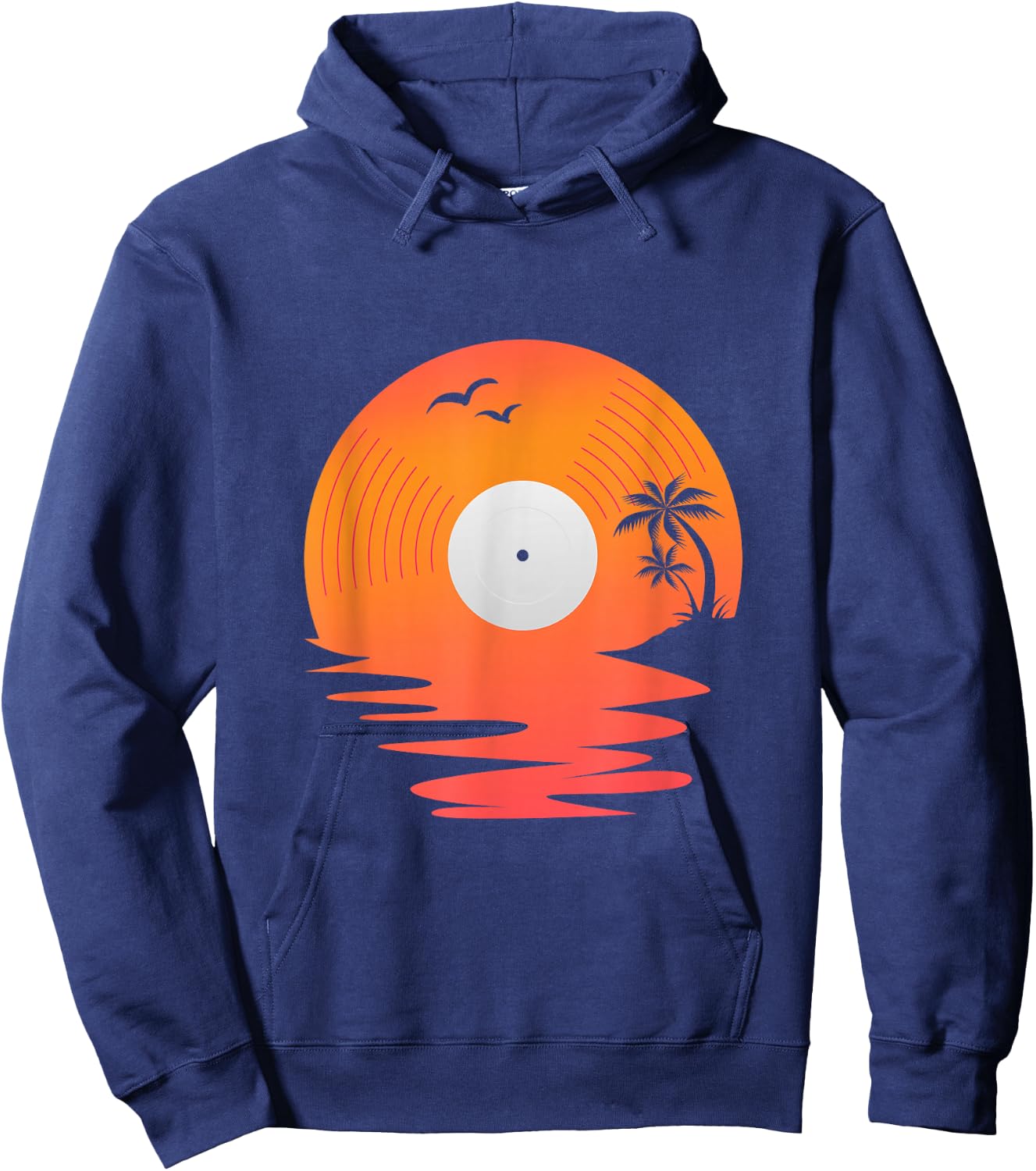 Vinyl Record Retro Disk Sea Beach Turntables Design For DJ Hoodie - Hoodie | Navy