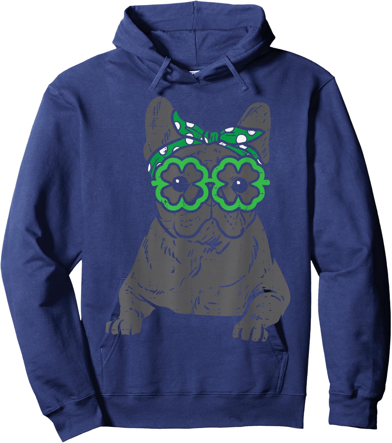 French Bulldog Shamrock Glasses St Patricks Day Dog Gift Men Women Kids Hoodie - Hoodie | Navy