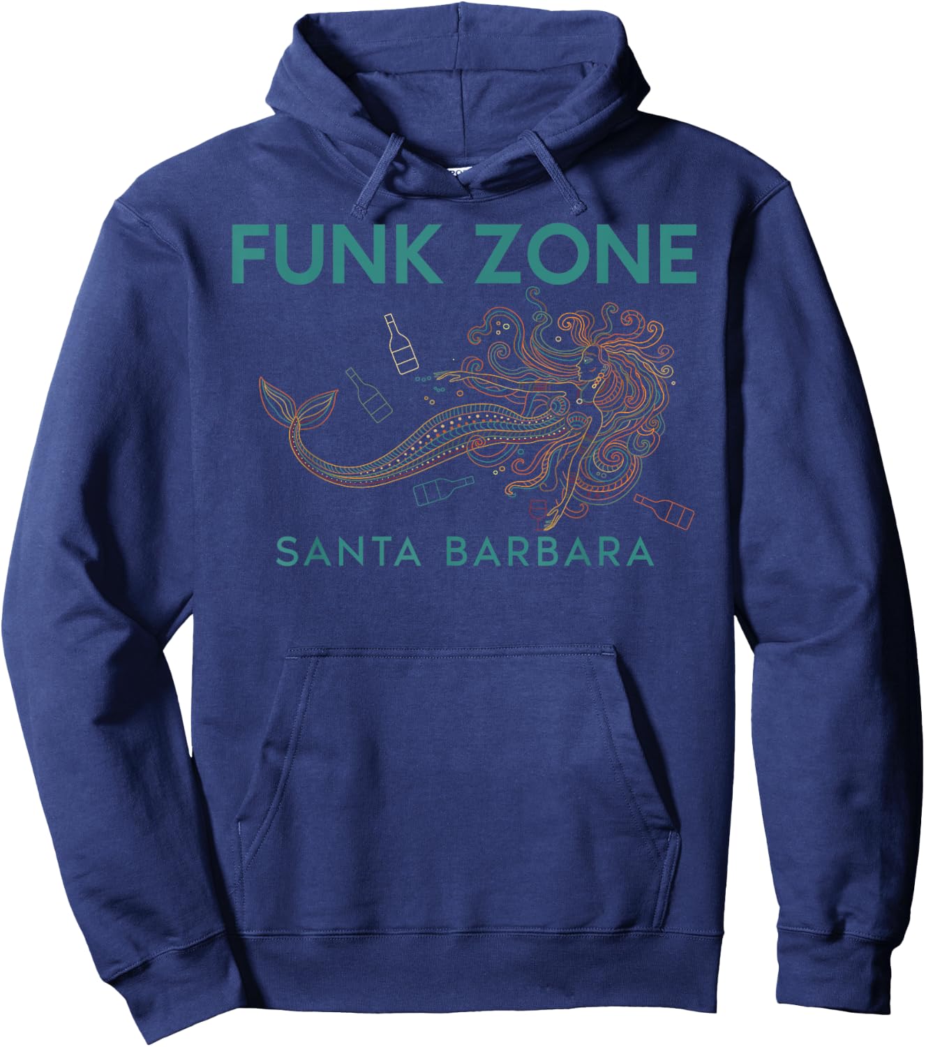 Funk Zone Santa Barbara Wine Drinking Mermaid Hoodie - Hoodie | Navy